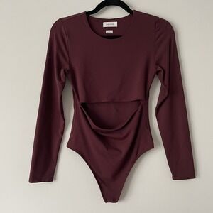 Aritzia Babaton Segovia Contour Cutout Long Sleeve Bodysuit Maroon Sz M Stretch